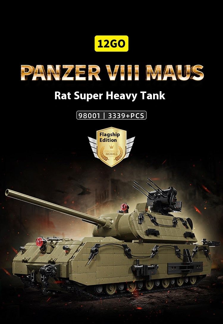 12GO98001-2 Modèle de char super lourd de style souris allemande, jouet de construction à assemblage de puzzle de haute difficulté_voghion.com