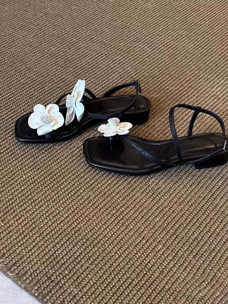 Sandali romani da spiaggia aperti in morbida pelle con cinturino a fiore, da donna, estivi, nuovi, stile favola, 2025, nuovi, alla moda, squisiti, comodi da indossare_voghion.com