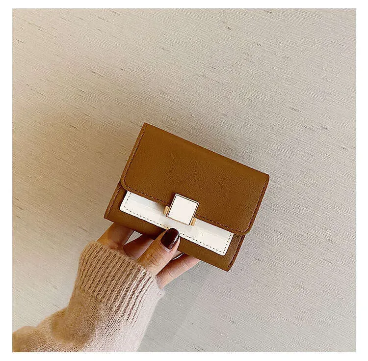 Korean Style Color-Block Fashion Short Wallet Ins Versatile Casual Female Student Money Clip Card Holder Coin Purse_voghion.com