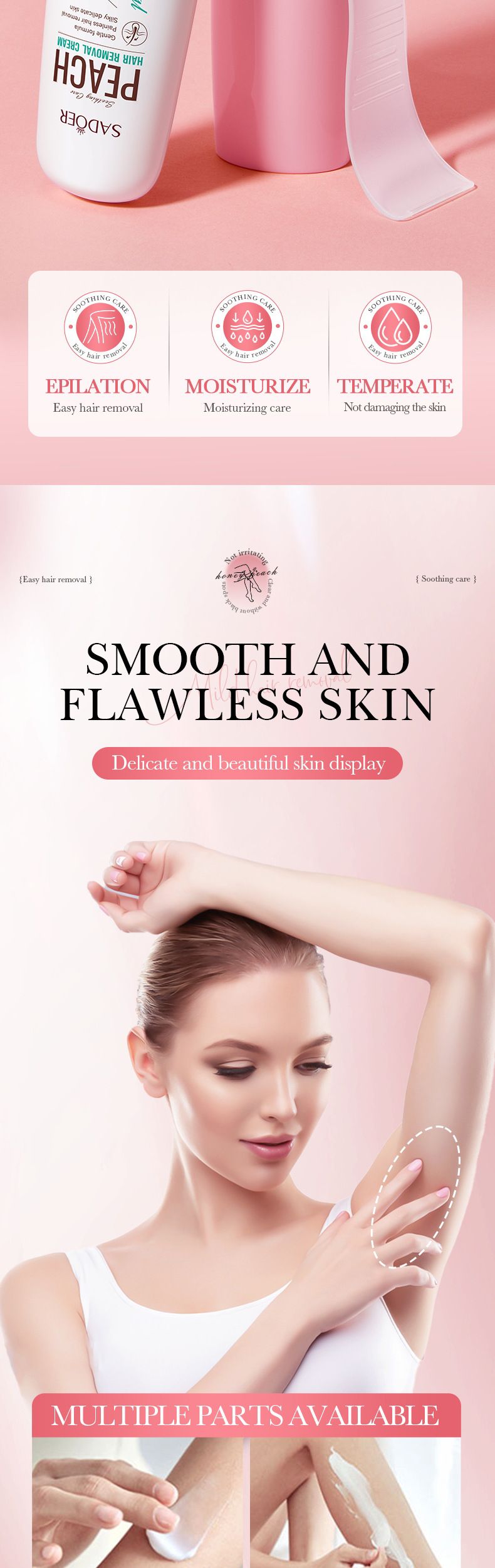 Crema depilatoria detergente per le ascelle Peach 100 g, liscia come la seta, prodotto per la cura della pelle_voghion.com