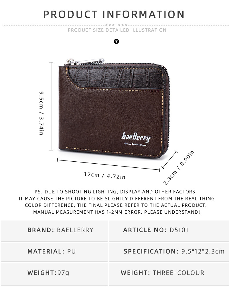 New men's short wallet Baellerry retro multi-card slot zipper coin purse contrast color card holder men_voghion.com