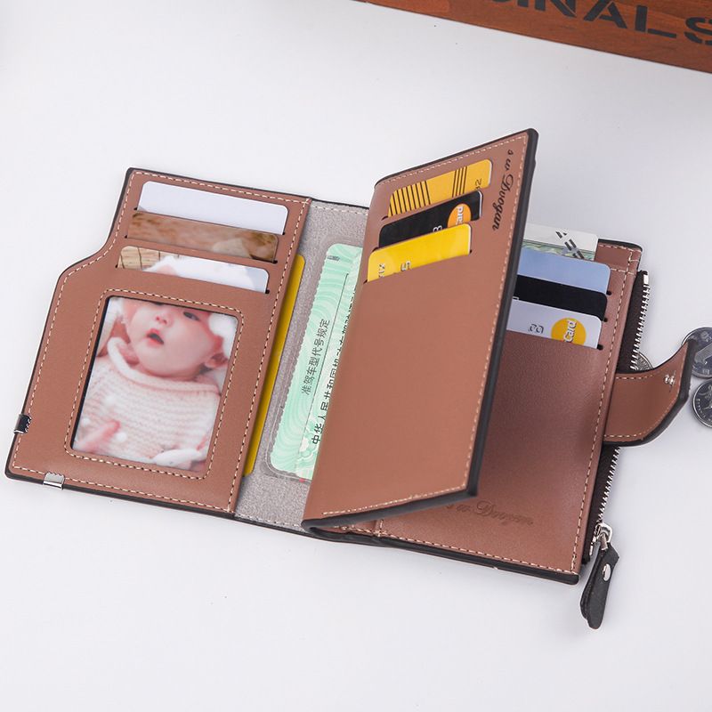Hengsheng - Nueva cartera corta para hombre, estilo moderno, con múltiples ranuras para tarjetas, gran capacidad, mate, suave, con clip para billetes_voghion.com