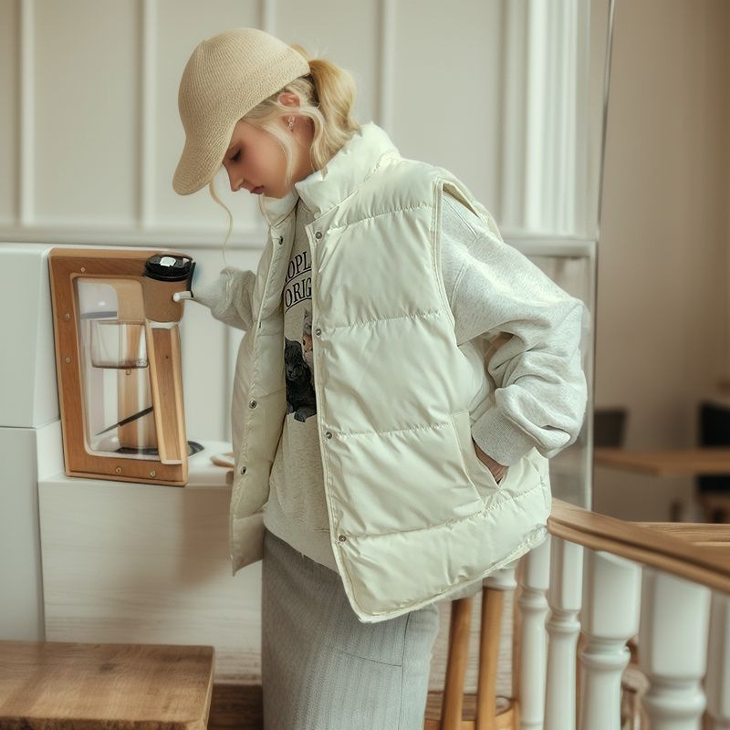 Gilet in piumino di cotone Colletto rialzato da donna Gilet corto in cotone allentato Gilet leggero Marea_voghion.com