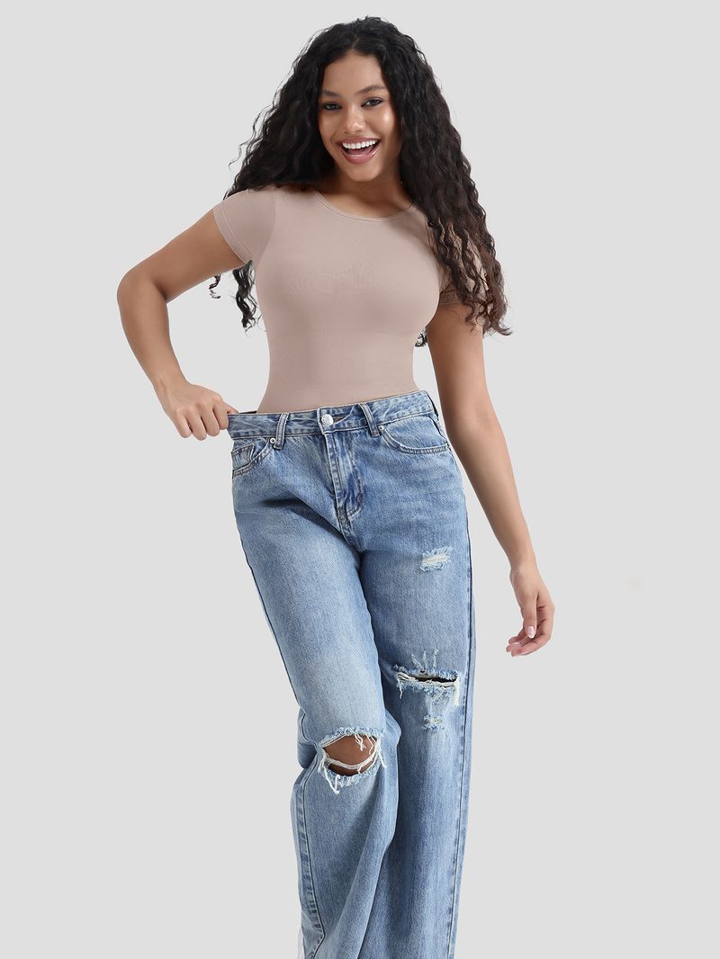 vêtements de mise en forme du corps vêtements de mise en forme du corps corps entier forte pression poitrine vêtements amincissants vêtements d'extérieur serrés couleur unie à manches courtes haut une pièce_voghion.com