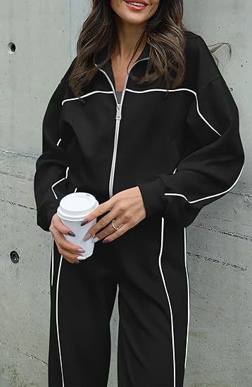 Completo da donna da ufficio a palestra, 2 pezzi: top da allenamento con cerniera completa e pantaloni affusolati (S-XXL, poliestere traspirante, 13 colori, casual da lavoro)_voghion.com