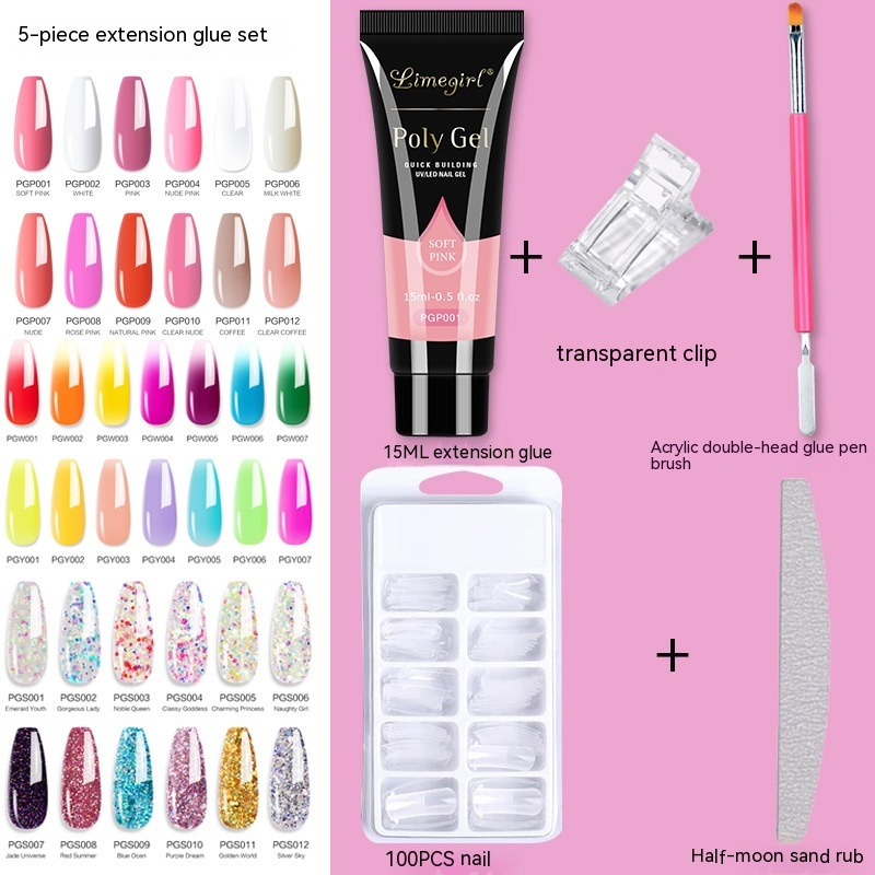 Neues Set aus 15-ml-Kristallverlängerungs-Doppelkopf-Klebestift, Platte, Gummiauslöser, 5-teiliges Set, neue Nagelkunst_voghion.com