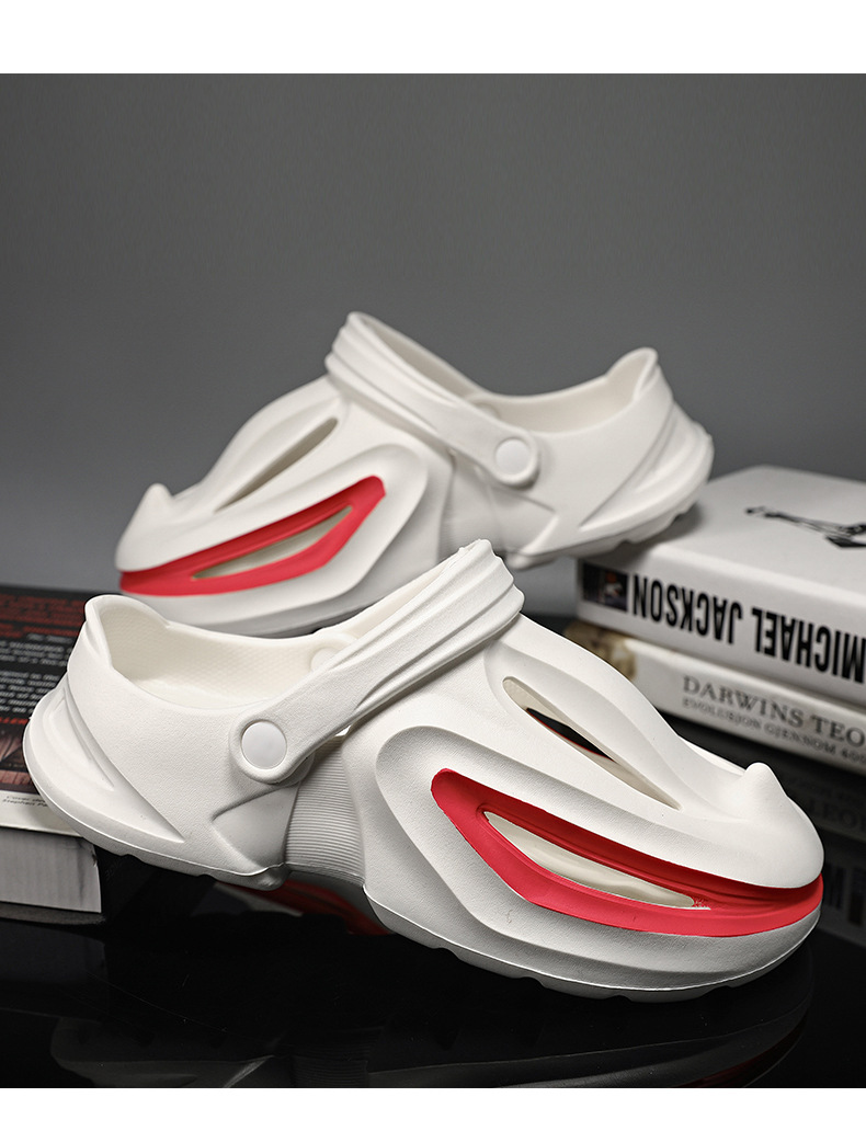 Trou de chaussures avec requin à bec une sensation de marcher sur les excréments, chaussures d'été de plage à semelles souples pour hommes augmentant la hauteur,_voghion.com
