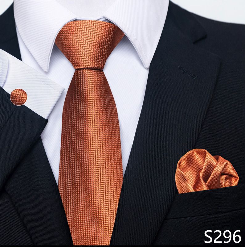Men's Tie Cufflinks Pocket Towel Solid Color Flower Striped Tie Wholesale_voghion.com