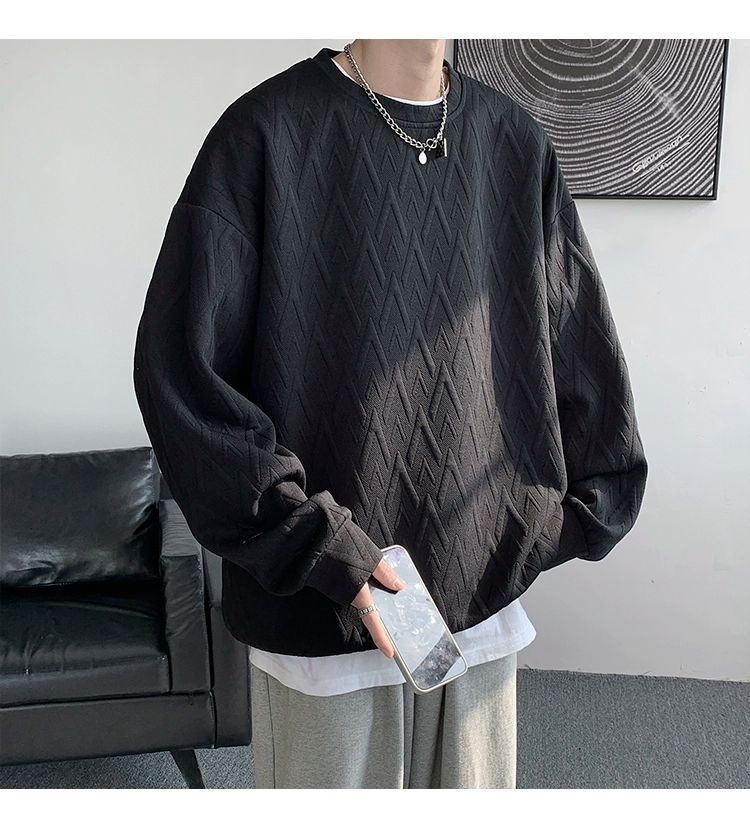 Herren-Sweatshirt mit besticktem Jacquard-Muster, langärmelig, lässig, Pullover-T-Shirt für Frühlings- und Herbstmodetrends_voghion.com