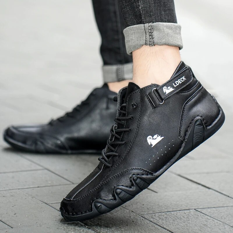 Leder Casual für Turnschuhe 2023 Neue In Männlichen Mode Müßiggänger Schuhe Lace Up Männer Stiefeletten Komfortable Mann Schuh_voghion.com