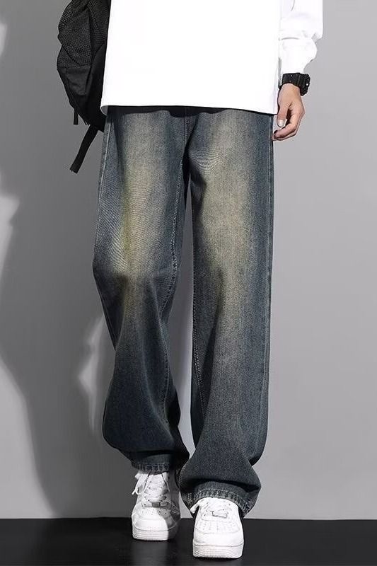 Herrkläder Raka Jeans Herr Vår- och höstbyxor Lösa casualbyxor Trend Retro Tonårsbyxor Pojkar Tonade Byxor_voghion.com