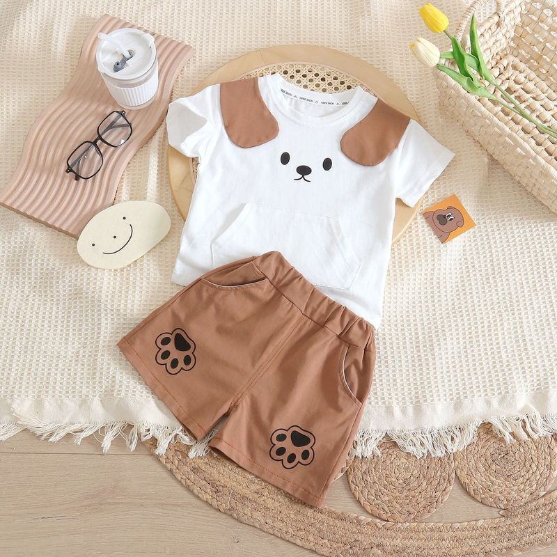 Jongen Little Bear Kuerzärmel-Set 2024 Nei cool a schéin Babykleeder Kannersport Summerkleeder_voghion.com