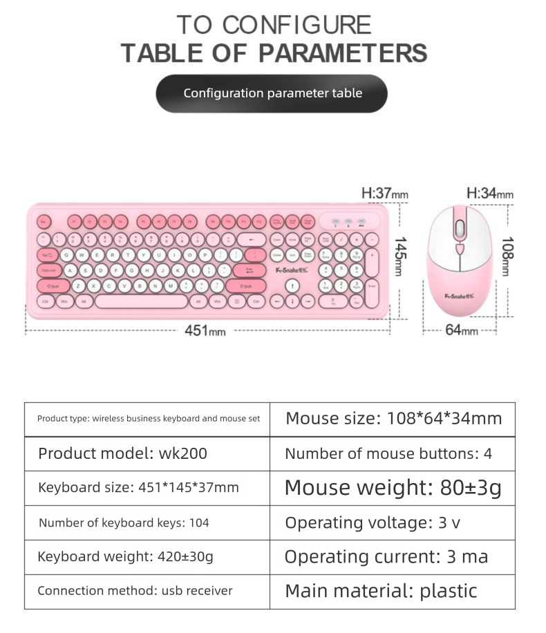 Viper WK200 Wireless Keyboard Mouse Set Fashion Punk Desktop Computer Laptop Office Business_voghion.com