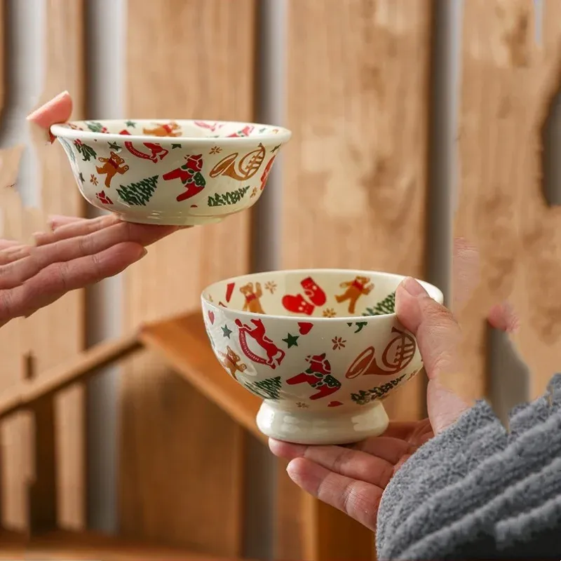 Weihnachtsgeschirr aus Keramik, Schüsseln, Teller, Wasserbecher, Retro-Frühstücks- und Dessertschalen, Kaffeetasse, mikrowellengeeignet, Weihnachtsgeschenke_voghion.com
