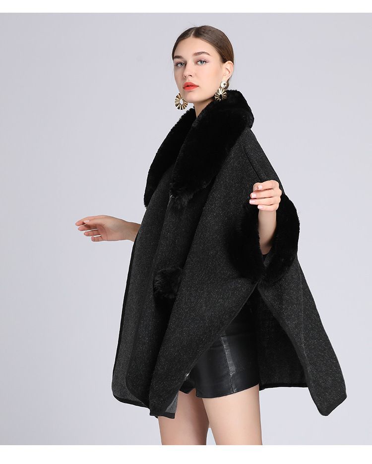 Damenkleeder Imitatioun Rex Kanéngchenpelzkragen Schal Mantel Grouss Gréisst locker Wollmantel Cardigan fir Fraen_voghion.com
