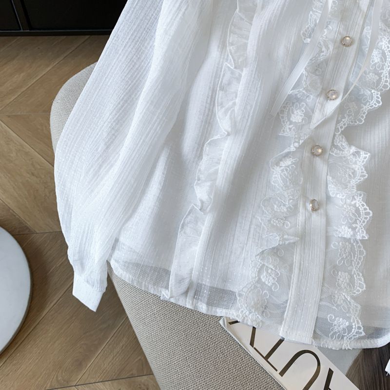 Camicia con fiocco arricciato dolce da donna_voghion.com