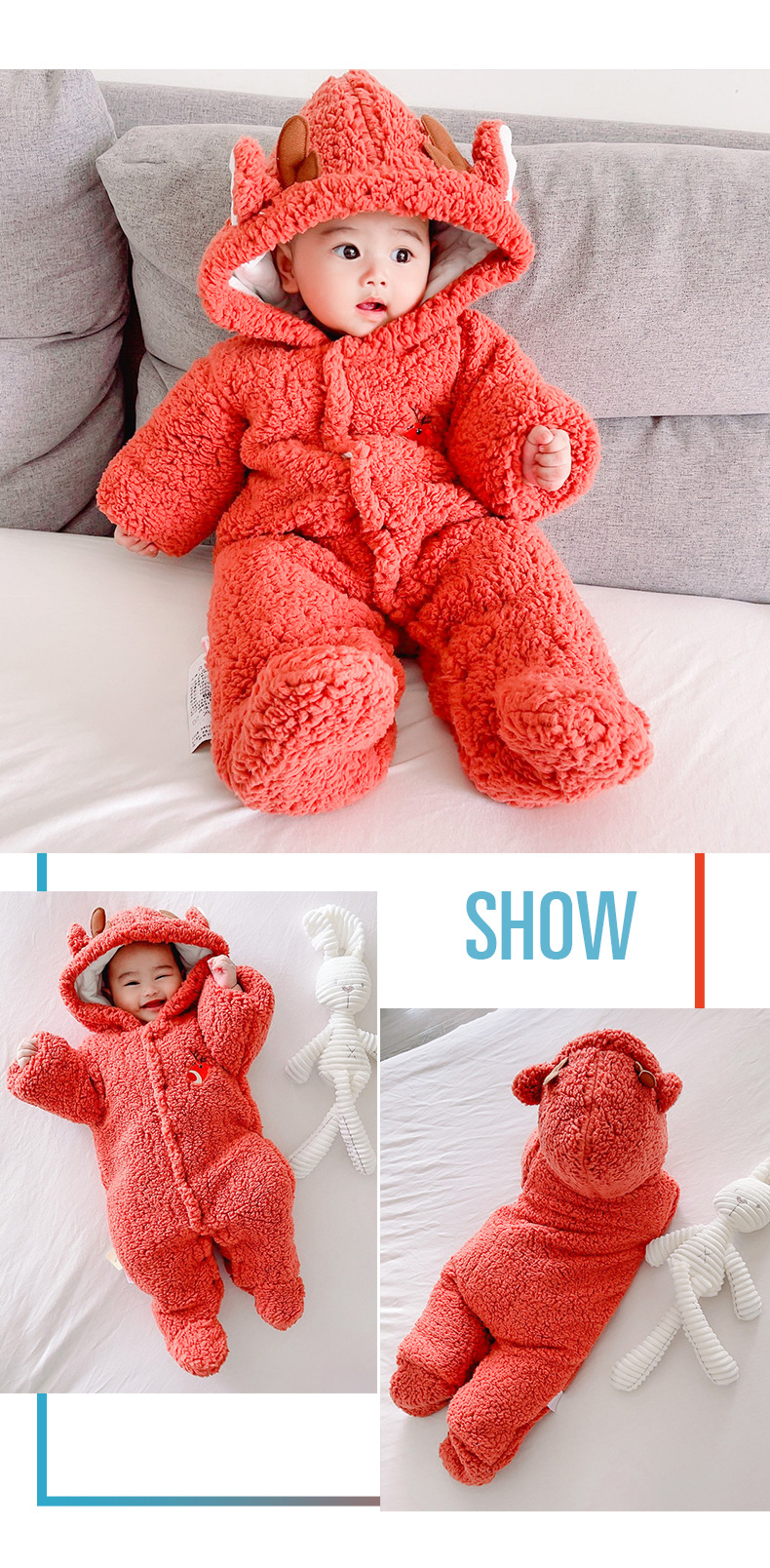Mono para niños Otoño e Invierno franela Haji bebé ropa de abrigo acolchada de algodón traje de gateo de dibujos animados de invierno_voghion.com