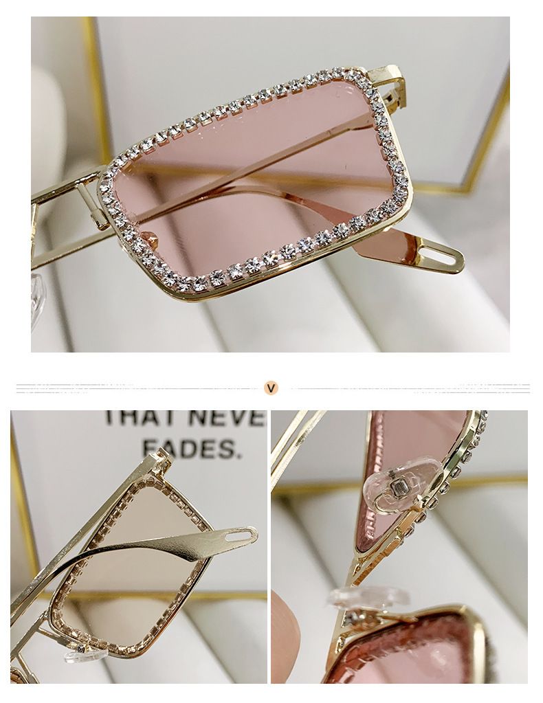 New Diamond Studded Frame Metal Fashionable Box Sunglasses, Advanced Sense, Face Highlighting Small Sunglasses For Women_voghion.com