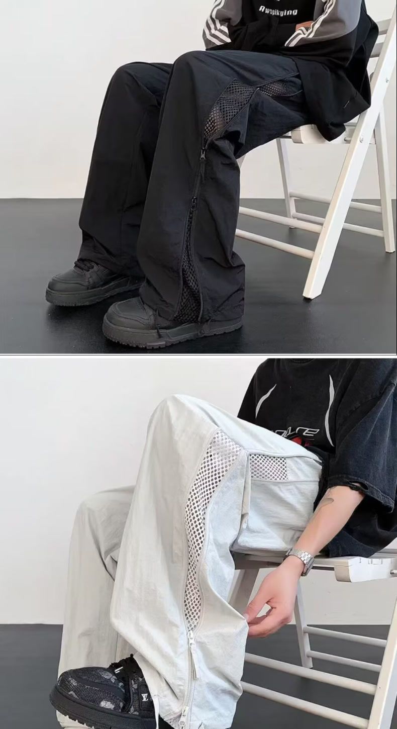 Pantaloni estivi con cerniera e stivaletti in rete, pantaloni casual primaverili ed estivi, pantaloni traspiranti da paracadutista, pantaloni larghi ad asciugatura rapida_voghion.com