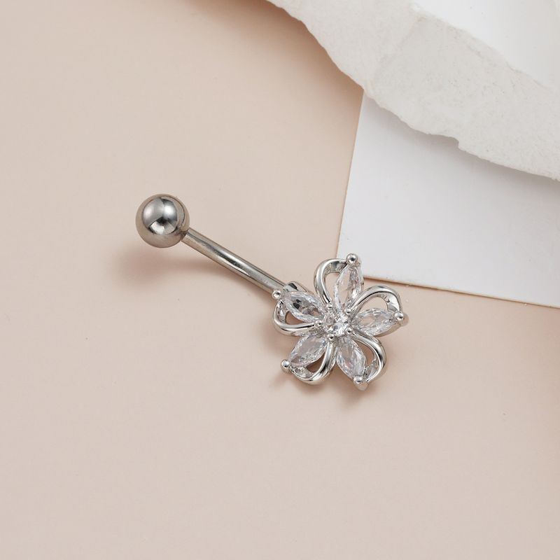Piercing per ombelico a forma di fiore con zircone - Piercing leggero e lussuoso, piercing alla moda e sexy per le donne_voghion.com