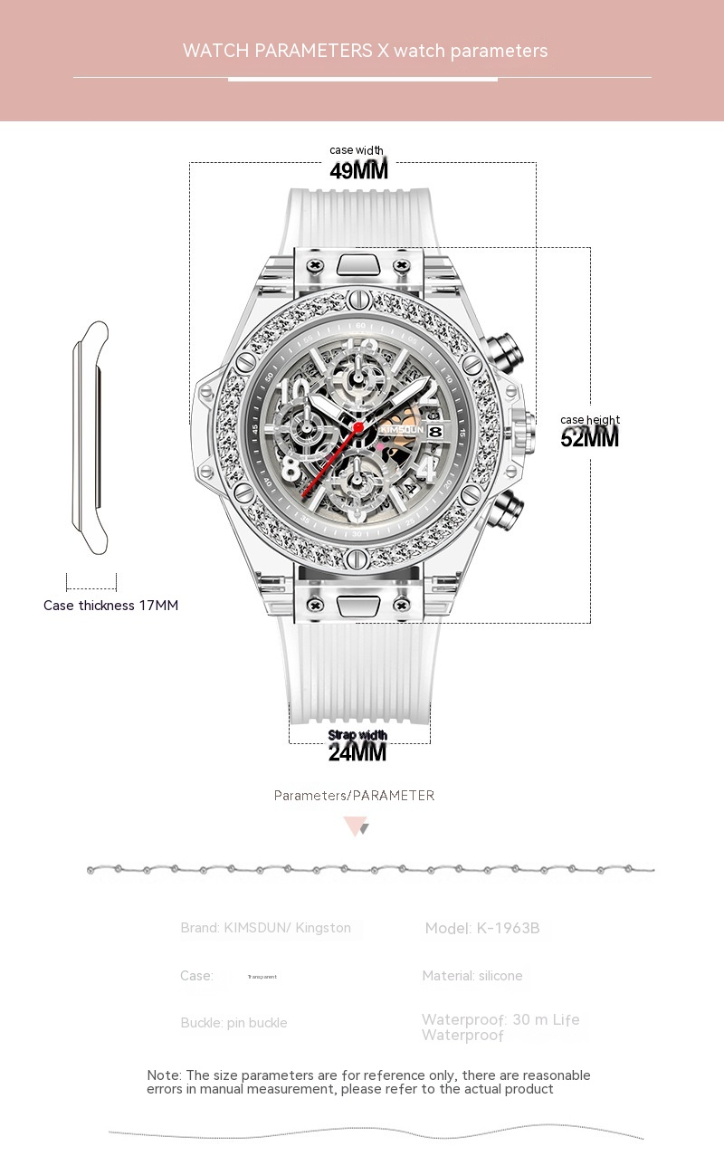 Nuovo orologio Kingston Brand Diamond Set orologio al quarzo trasparente Orologio rosso netto impermeabile Orologio da coppia per uomo e donna Trend_voghion.com