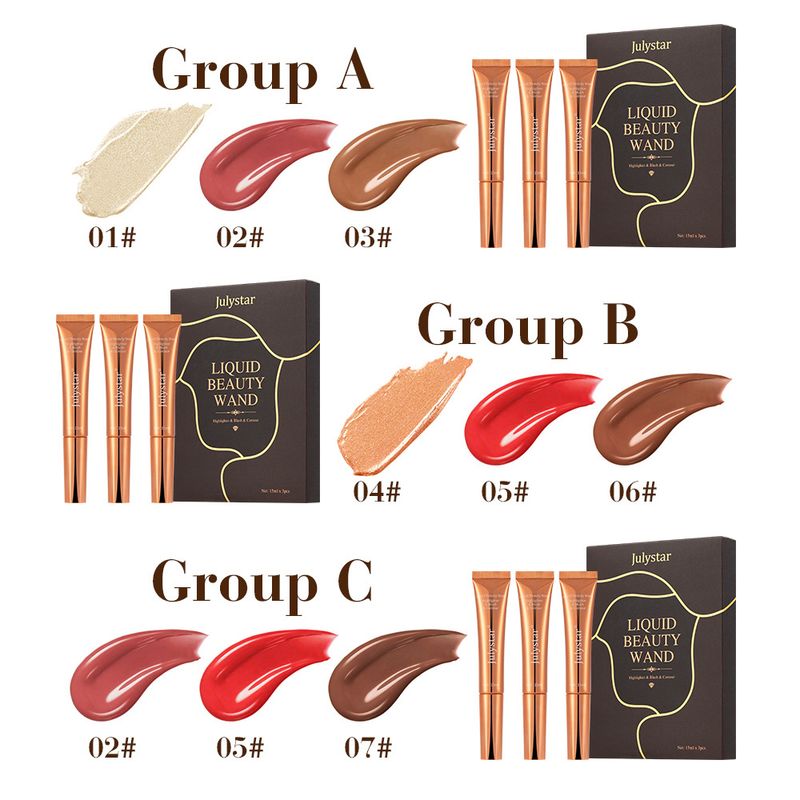 Rouge Gesicht Matt Einfach zu Färben Rouge Blush Flüssig Highlighter Fein Schimmer Kontur Aufhellende Kontur 3 Sets_voghion.com