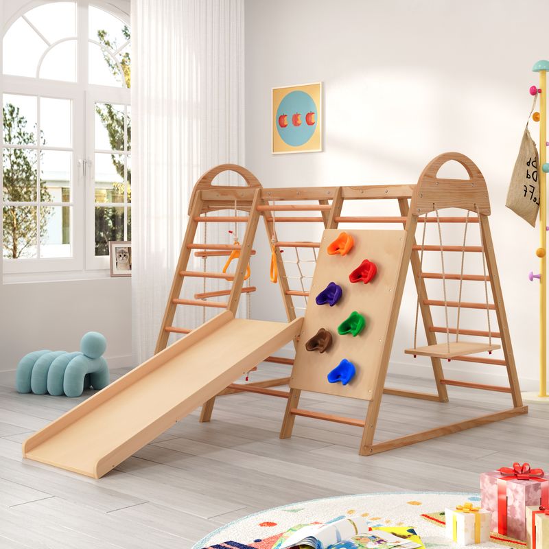 Cassettiera multifunzione 7 in 1 con Schaukel, Rutsche, Kletternetz e Klettersteinen_voghion.com