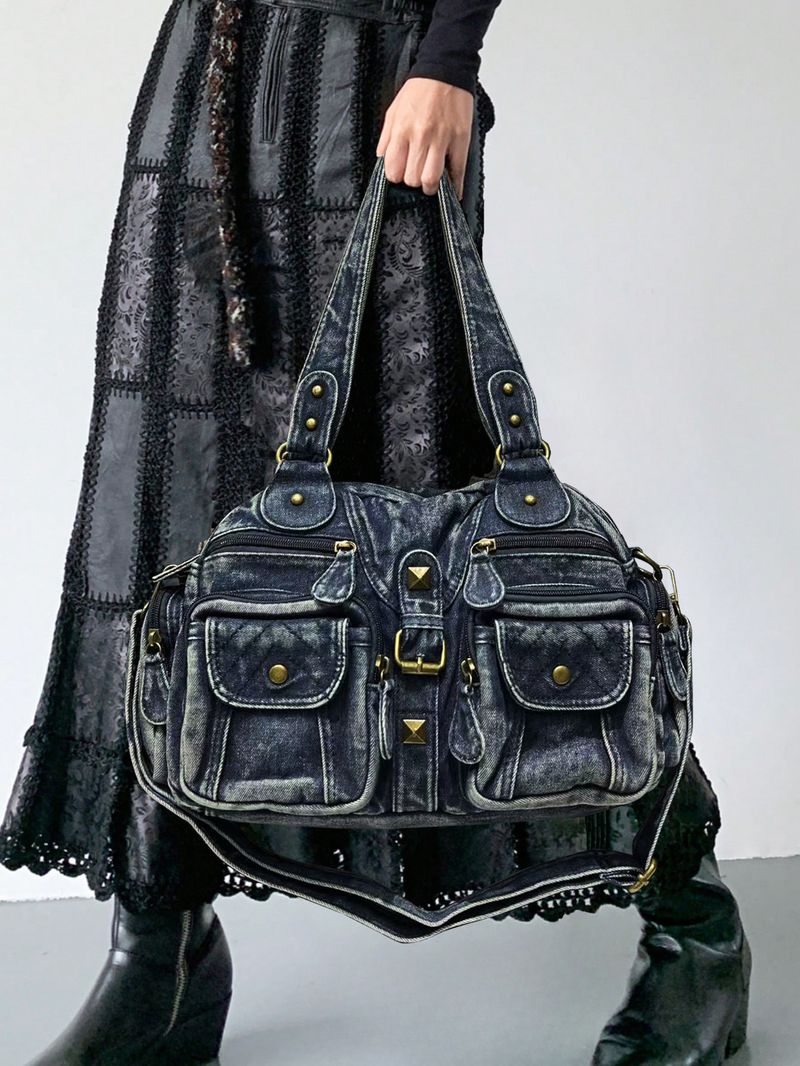 Damesmode gewassen denim tas met meerdere zakken, vintage crossbody tas, herfst/winter 2025, nieuw_voghion.com