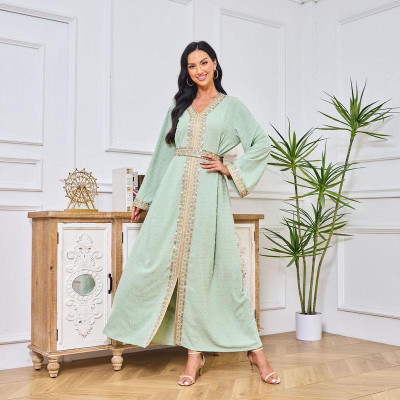 Mt023 Nueva túnica musulmana marroquí bordada, vestido cómodo de moda Abaya_voghion.com