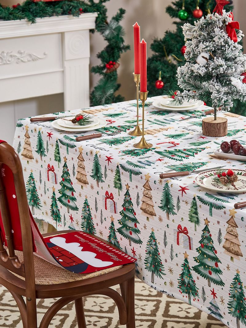 Set di tovaglie natalizie – Tovaglia da pranzo in poliestere di alta qualità con motivi di alberi, campane e pupazzi di neve, da 140x100 cm a 140x360 cm_voghion.com