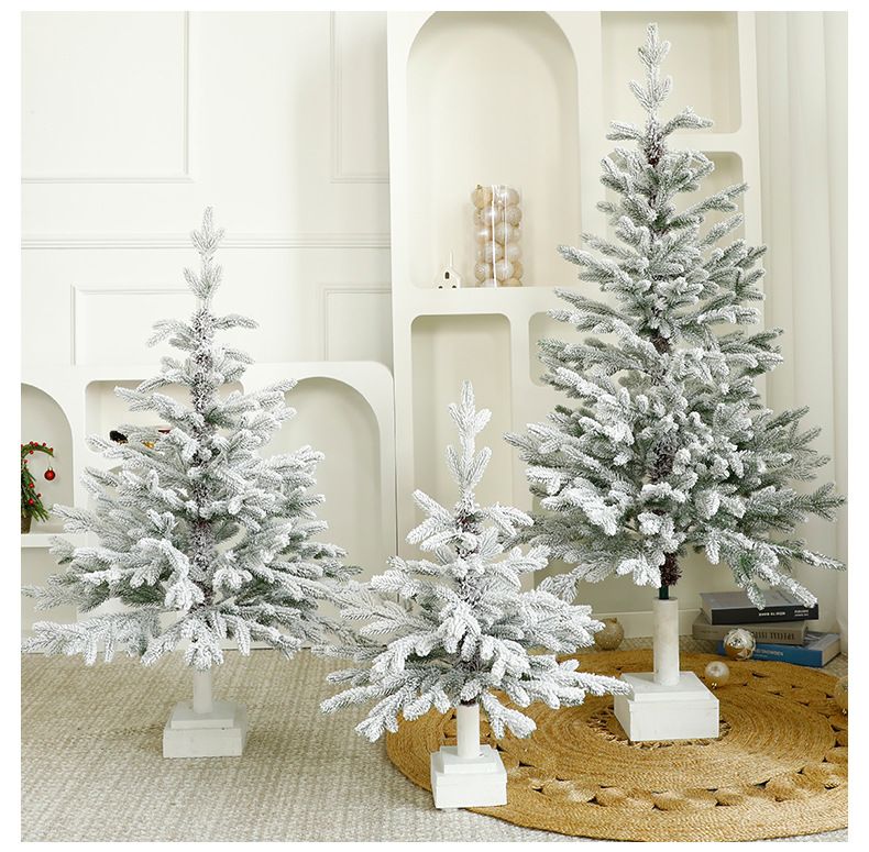 75/110/145cm Premium PE Snow-Covered Christmas Tree With Wooden Base - Realistic Full PE Artificial Holiday Tree For Floor Decoration_voghion.com