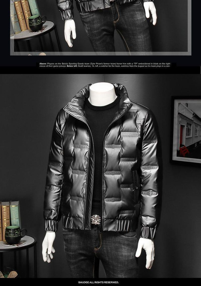 Chaqueta corta cálida de algodón de seda brillante con cuello alto de moda de invierno para hombre engrosada_voghion.com
