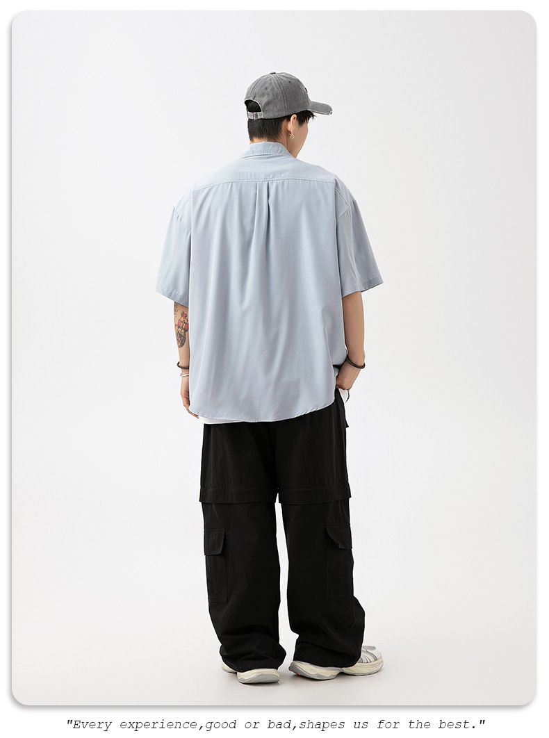 Men's Lightweight Drape Short Sleeve Shirt - Summer Casual Linen-Like Oversized Shirt For Couples (Pink/Black/Blue/Beige)_voghion.com
