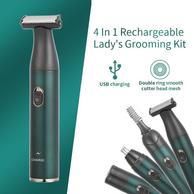 New men's electric waterproof multifunctional dark green shaver USB charging_voghion.com