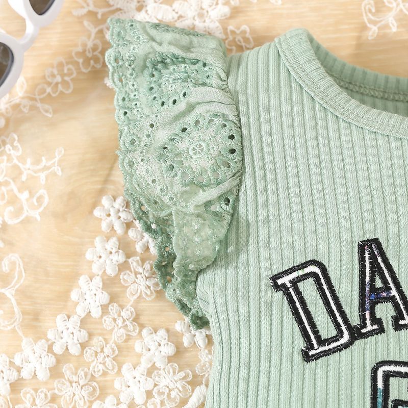 Adorabile completo da neonato composto da 3 pezzi con ricamo di lettere e stampa a fiocco, in morbida maglia di cotone, comodo ed elegante per neonati (0-12 mesi)_voghion.com