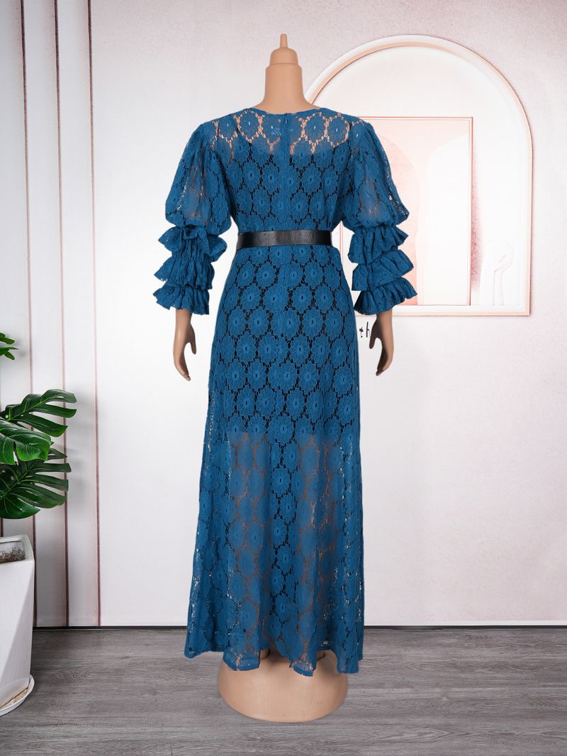 Roupas femininas Robes Plus Size Roupas femininas Vestido de renda com decote redondo_voghion.com