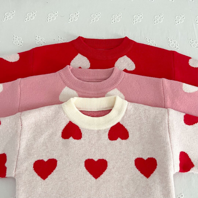 Girls' Sweater Set 2023 Winter New Western Style Little Girl Love Knitted Pullover Head Long Sleeves Fashionable Two_voghion.com