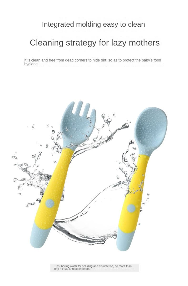 Bebê Crianças Colher Garfo Conjunto Macio Dobrável Silicone Colher Garfo Kit Talheres Treinamento Criança Alimentação Talheres Utensílio_voghion.com