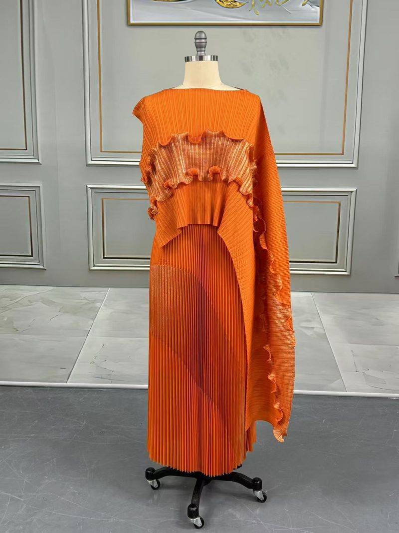 Fashion Suit Women's Long Skirt Pleated Skirt Irregular Splicing Top Two Piece Set_voghion.com