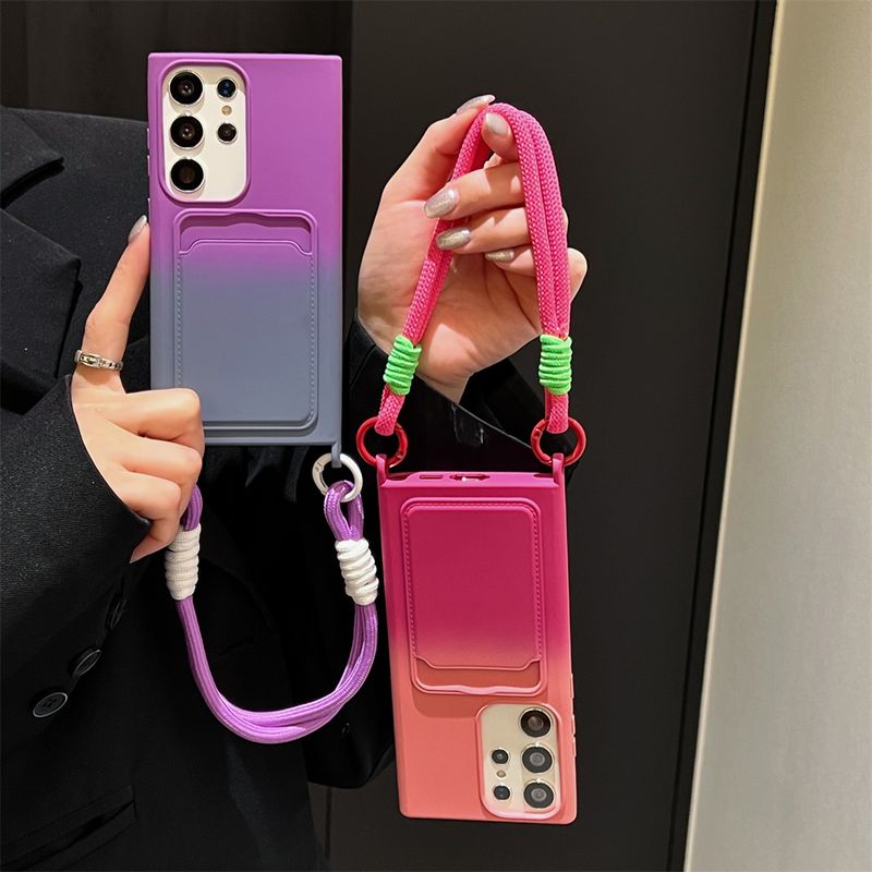 Handgelenkschlaufe Lanyard Gradienten Karte Tasche Telefon Fall Für Samsung S24 Ultra S23 FE S22 Plus A55 A54 A52 A35 A15 A14 a13 A12 A05 Abdeckung_voghion.com