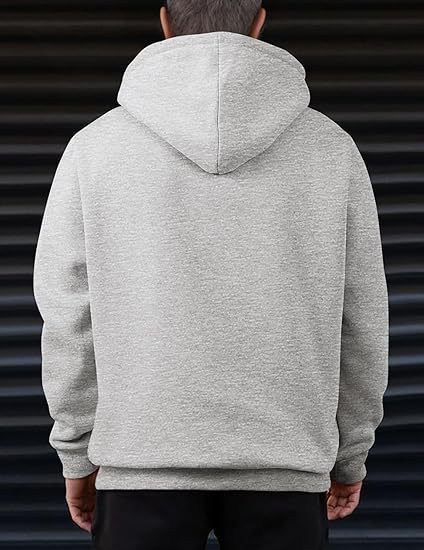 Herren-Fleece-Kapuzenpullover mit halbem Reißverschluss – Locker sitzendes Sweatshirt im amerikanischen Retro-Stil mit Stehkragen (S-XXXL, Kängurutasche, einfarbig)_voghion.com