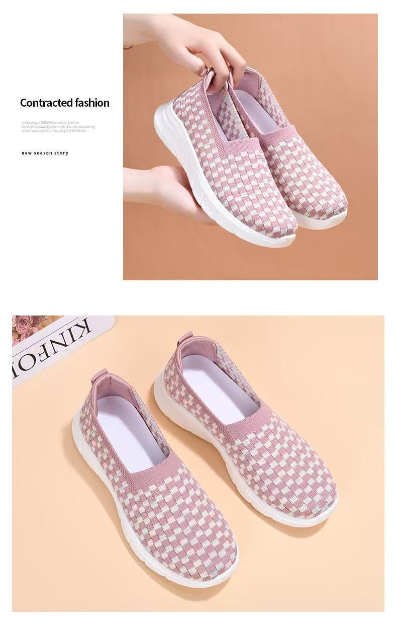 Atmungsaktive Mesh-Schlupfschuhe für Damen – Wander- und Tanz-Sneaker mit dicker Sohle | Leichte, bequeme Freizeitschuhe für Damen (einfaches An- und Ausziehen)_voghion.com