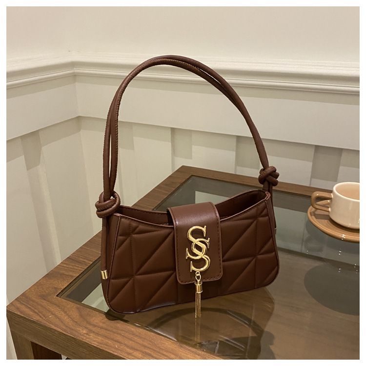 Borsa a tracolla con catena a tracolla tinta unita, stile nuovo, per il tempo libero, da donna, con intagli a diamante_voghion.com