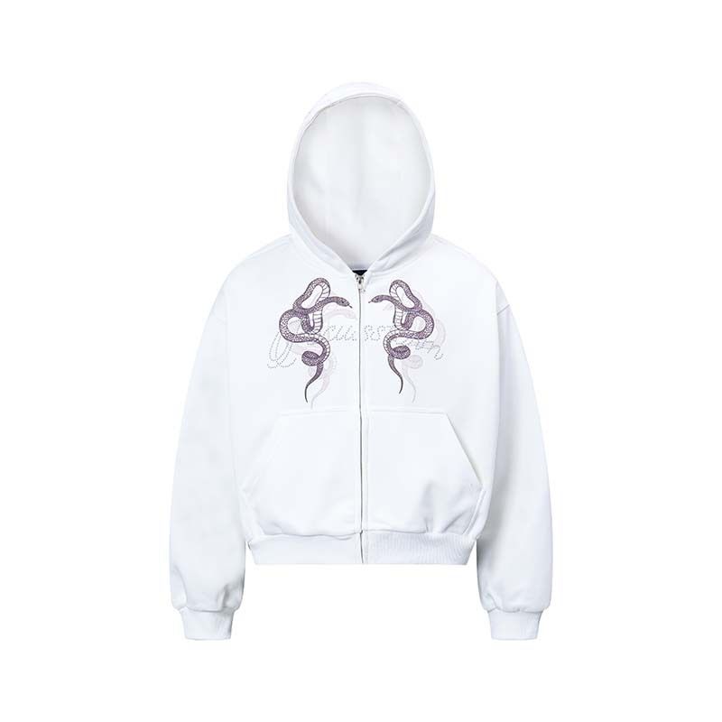 Retro-Kapuzenjacke mit Doppelschlangen-Print – Übergroßer Streetwear-Unisex-Reißverschluss mit Strass-Details | Vintage-inspiriertes Statement-Piece_voghion.com