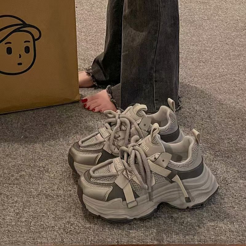 Dad Sneakers Thick Sole Height Increasing Korean Trendy Women's 2025 Spring Autumn Versatile Ins Style Non-Slip Casual_voghion.com