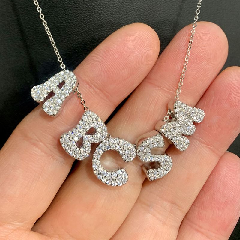 Collana con nome personalizzato in argento sterling con pietre di zircone, ciondolo con lettera personalizzata per uomo e donna, catena in argento 925 resistente_voghion.com
