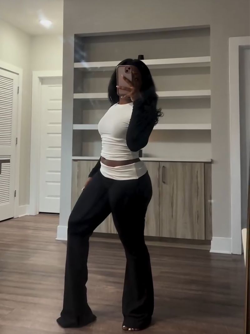 Y6058 New Women's Clothing Color-Block Tight High-Waist Folded Slim Fit Fleece-Lined Sports Yoga Pants Set_voghion.com