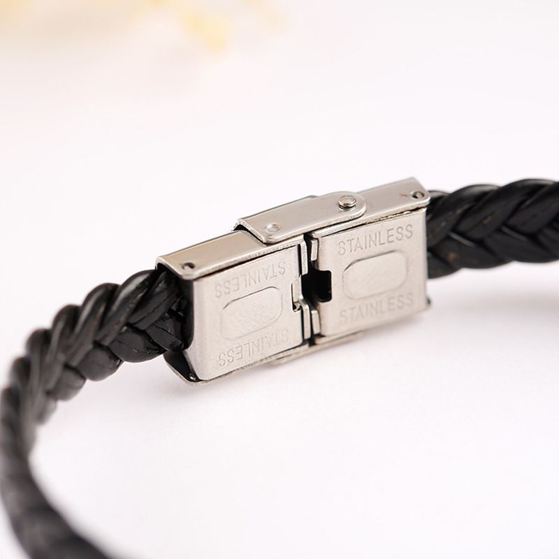 Bracciale da uomo in acciaio inossidabile con incisione in pelle di titanio intrecciata per eventi espositivi_voghion.com