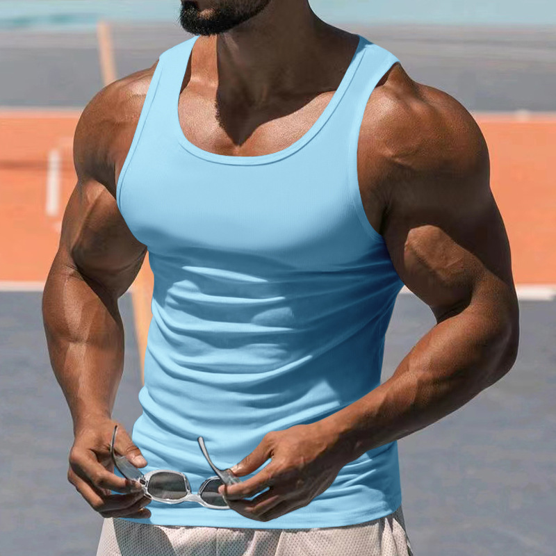 Canotta a forma di I tinta unita da uomo per allenamento fitness estivo_voghion.com