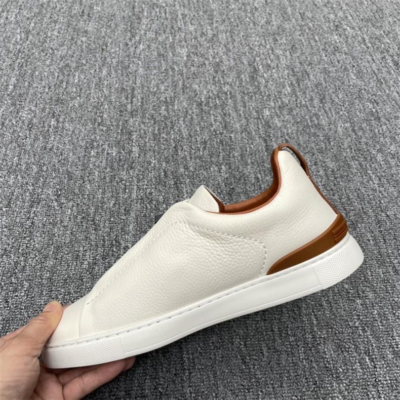 Z Brand No-Tie Herren-Sneakers aus echtem Leder, Low-Top, weiß, Lazy, Gummiband, Slip-On, Autofahrerschuhe_voghion.com